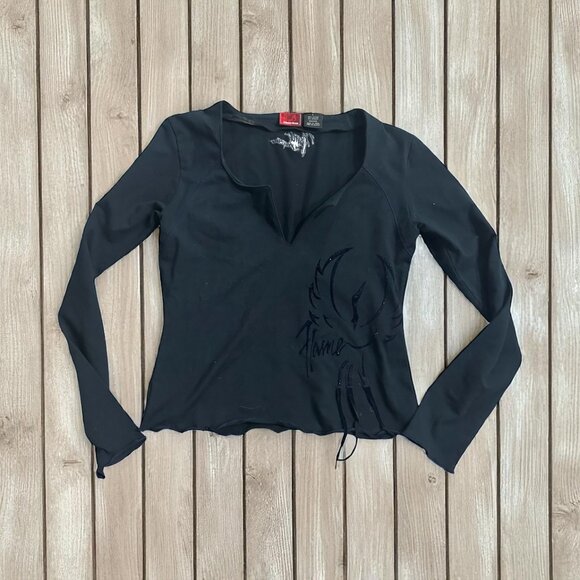 Johnny Blaze Tops - JOHNNY BLAZE Flame Black Long Sleeve Top Size Large